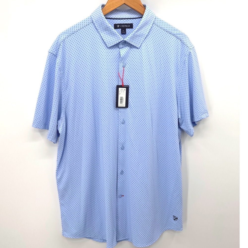 Cremieux Mens Button Down Shirt XL Blue Micro Dot Short Sleeve Lightweight NWT